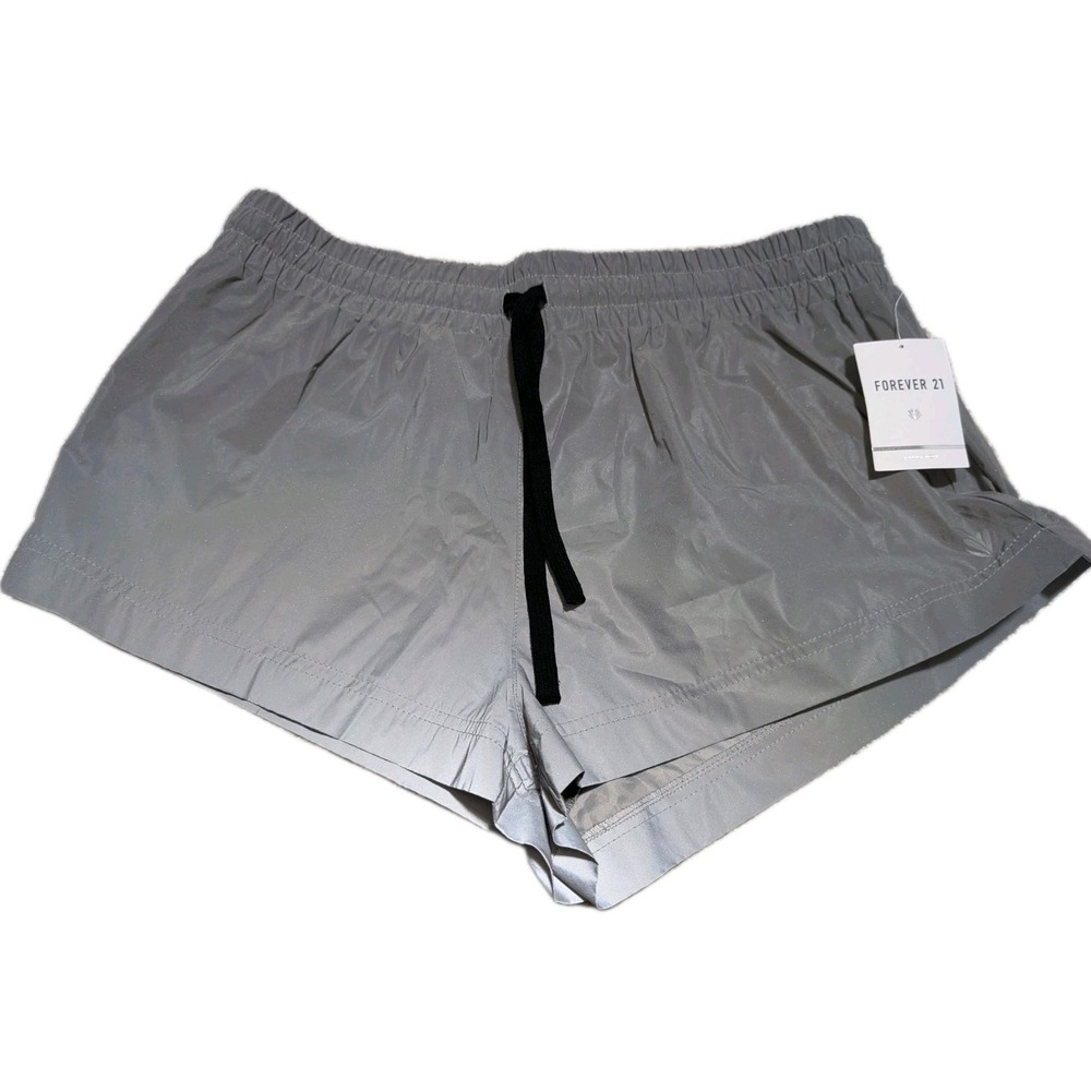 Forever 21 Silver Coated Luxe Shorts w/ Zipper Pocket Pull On Size L NWT